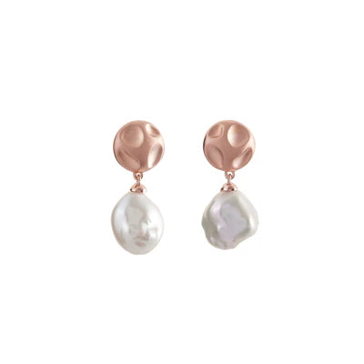 Matte Rose Gold & Keshi Pearl Earrings