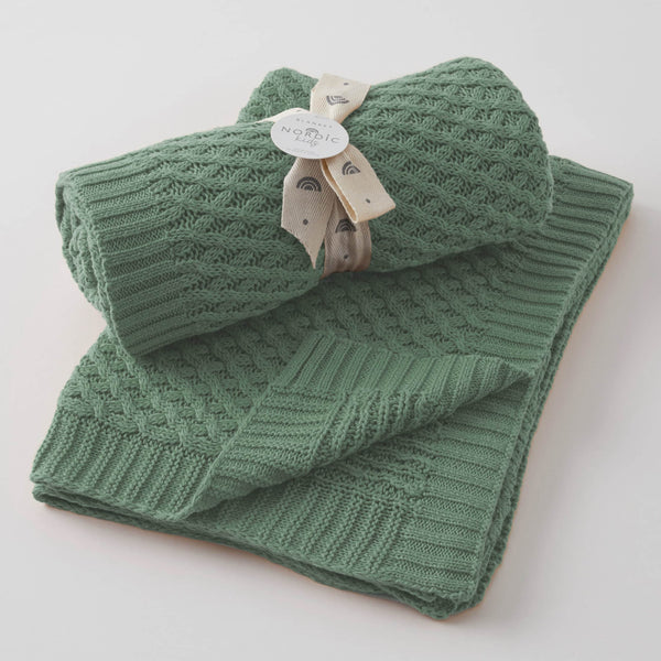 Not specified Baby & Kids Forest Green Basket Weave Knit Blanket