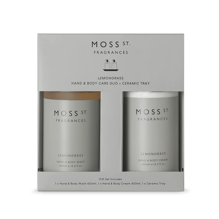 Moss St. Fragrances Personal Care Lemongrass Hand & Body Care Duo 450ml + Ceramic Tray