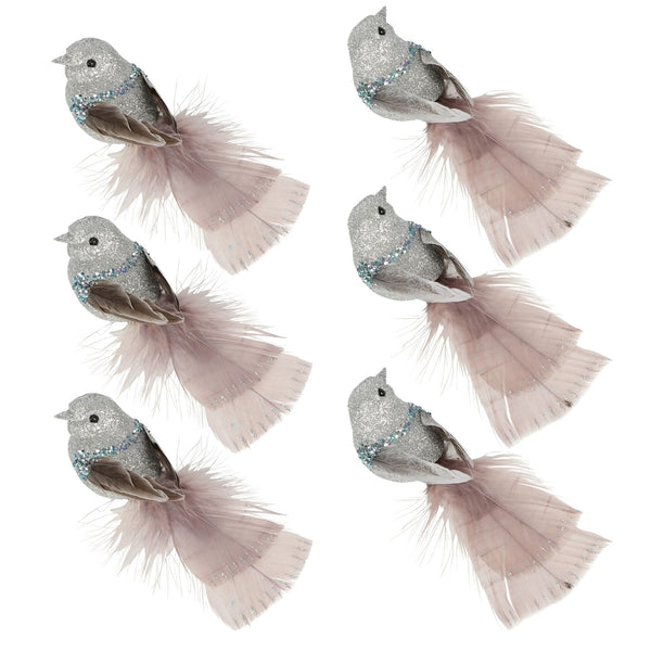 Florabelle Living Decor Lilla Sparkle Boxed Set of Six Clip on Bird Silver