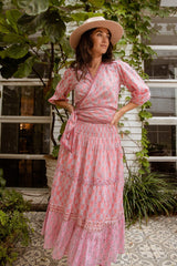 Azure & Indigo Clothing - Summer Pink Meadow Havali Skirt