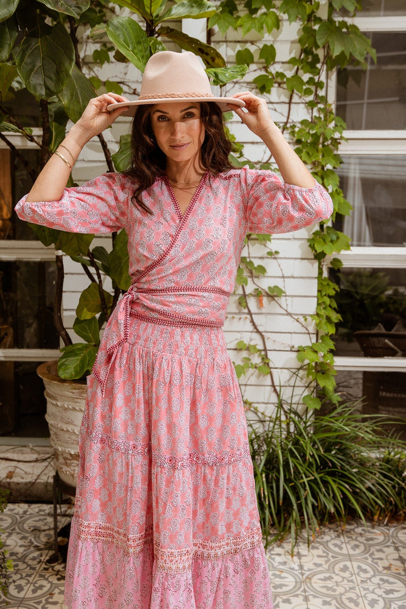 Azure & Indigo Clothing - Summer Pink Meadow Havali Skirt
