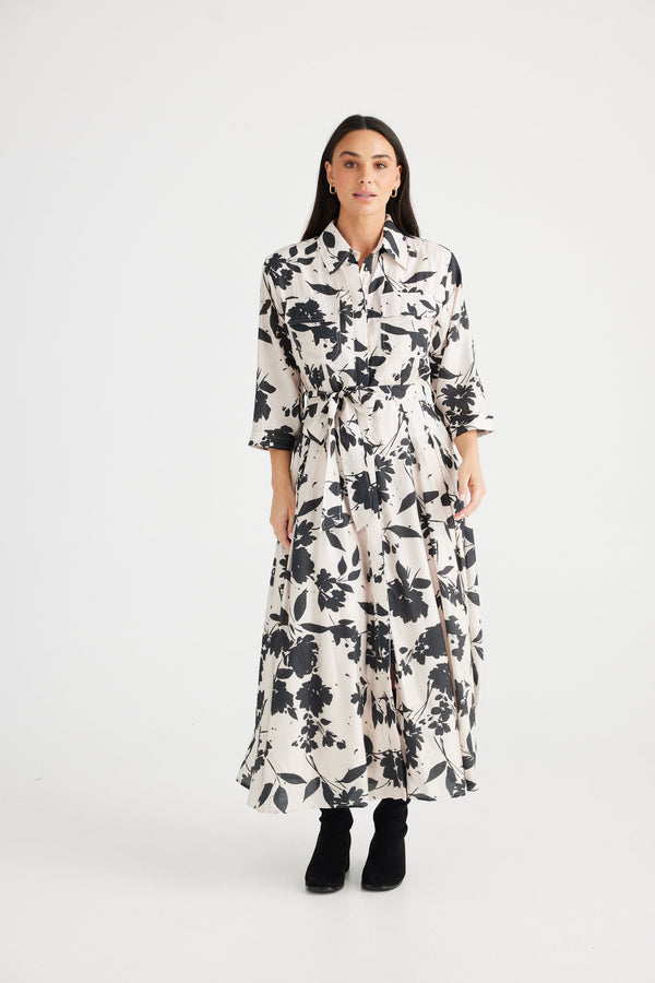 brave+true Clothing - Winter Shadow Bloom / S Rossellini 3/4 Sleeve Dress