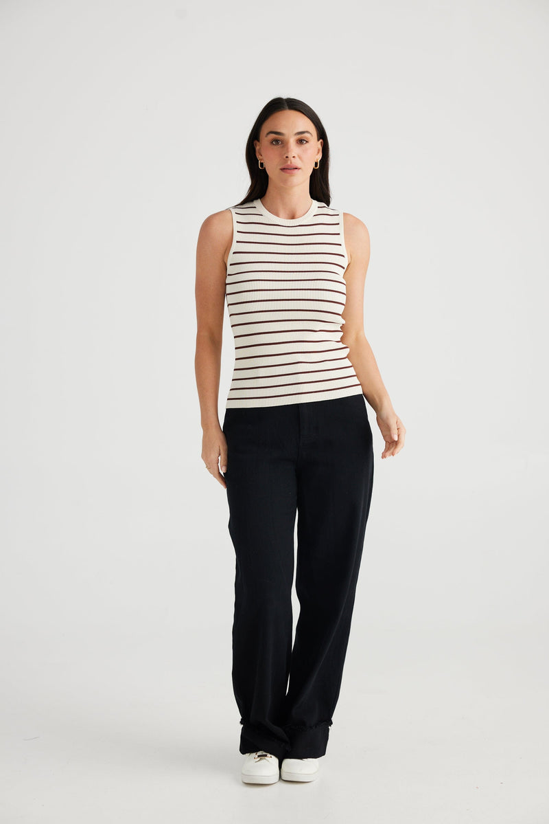 brave+true Clothing - Winter Cream w Cocoa Stripe / XS Tori Thin Stripe Tank