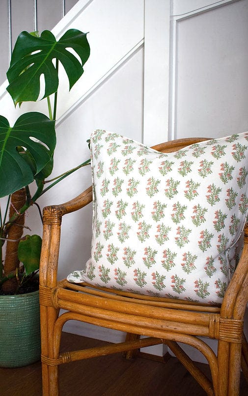 Block & Print Soft Furnishings Daphne Sage Cushion 50cm x 50cm w Feather Insert