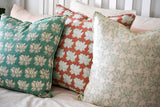 Block & Print Soft Furnishings Green Lotus Cushion 50cm x 50cm w Feather Insert