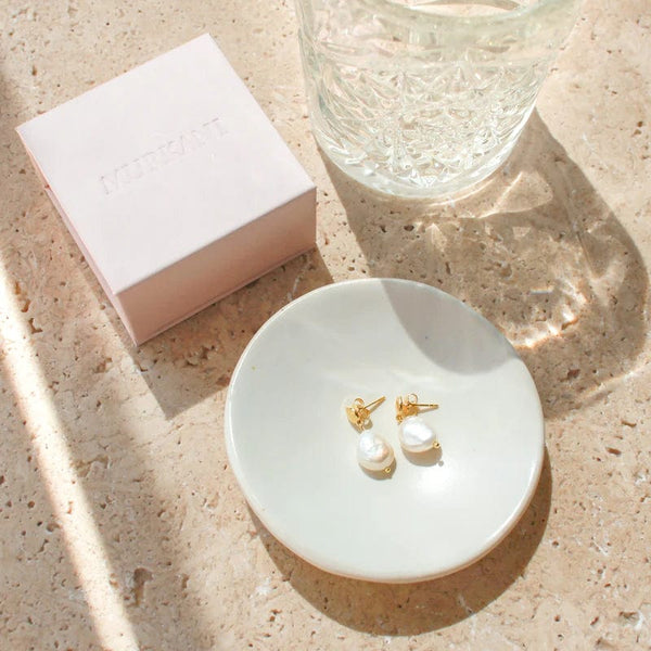 Murkani Jewellery Halcyon Small Pearl Earrings in Yellow Gold Plate