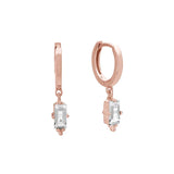 Murkani Jewellery Huggies with Hanging White Topaz in Rose Gold Plate