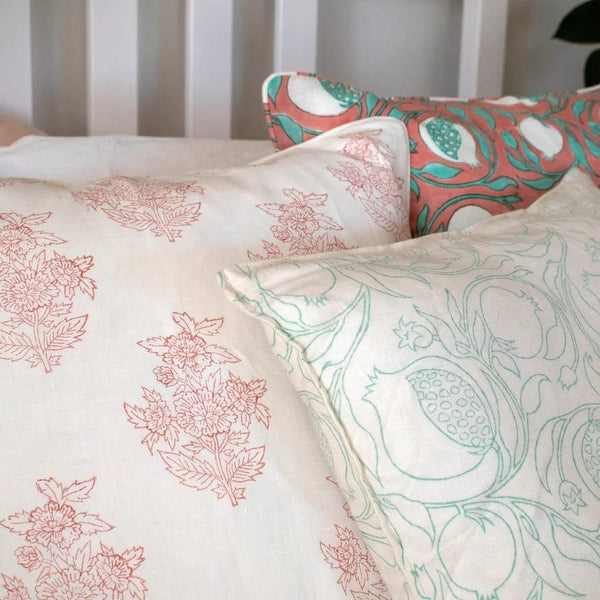 Block & Print Soft Furnishings Pink Gardenia Cushion 50cm x 50cm w Feather Insert